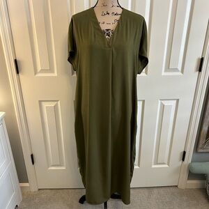 Shein Olive Green V-Neck Midi Dress small